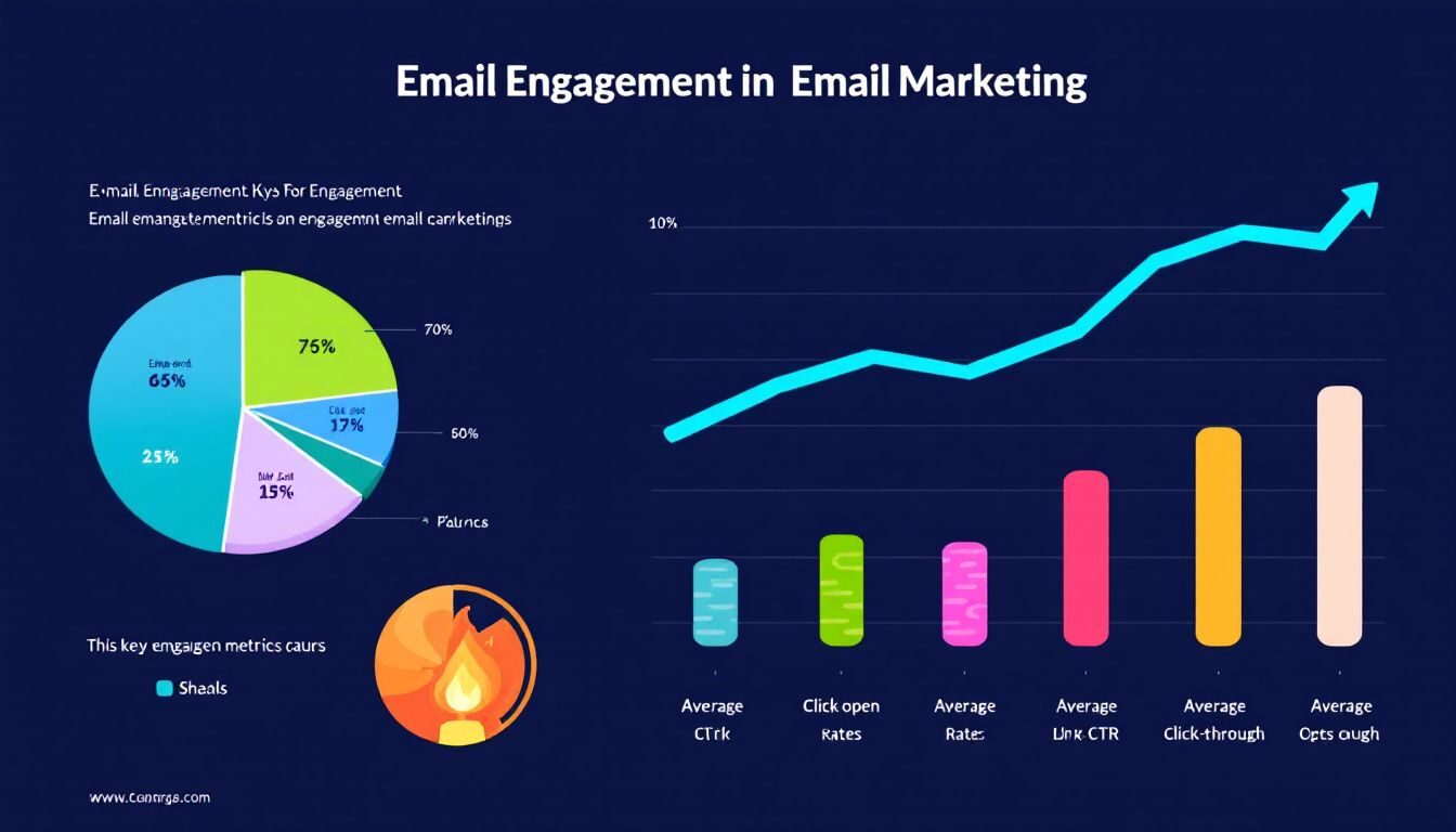 Az e-mail marketing legfontosabb elköteleződési mutatóit bemutató diagram.