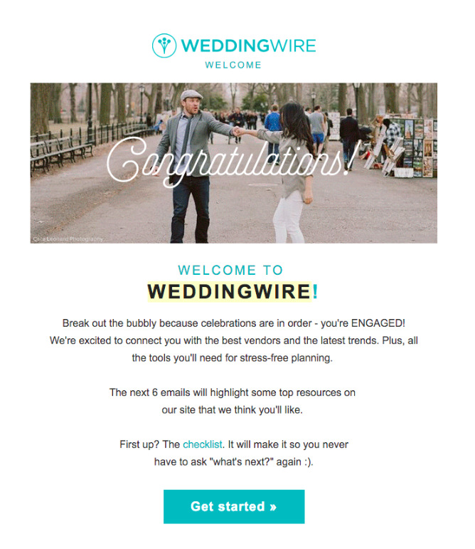 Személyre szabott e-mail példa a WeddingWire-től